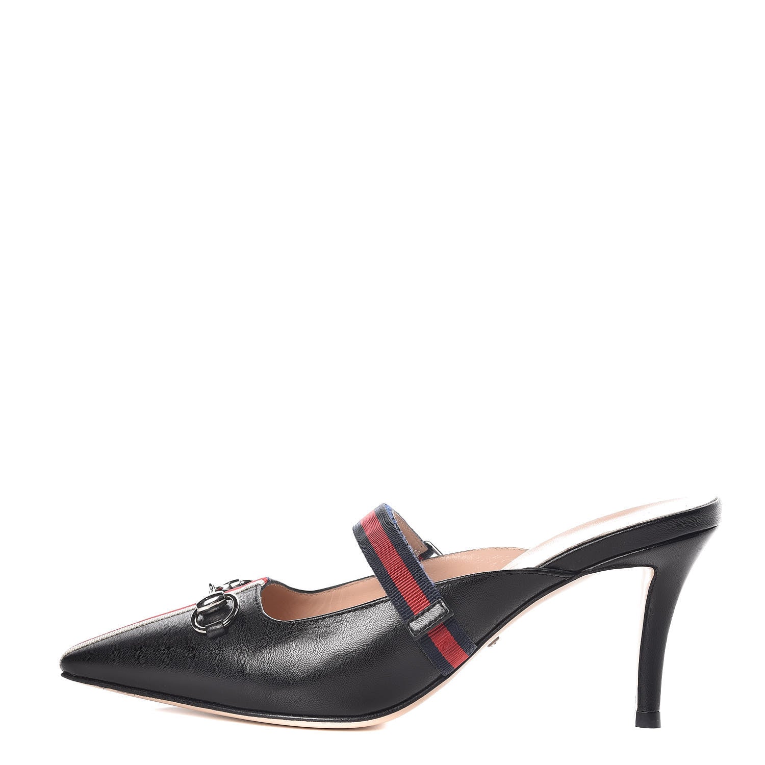 Gucci Malaga Kid Sylvie Web Cross Strap Mid-Heel Slides 36.5 Black 1 of 9