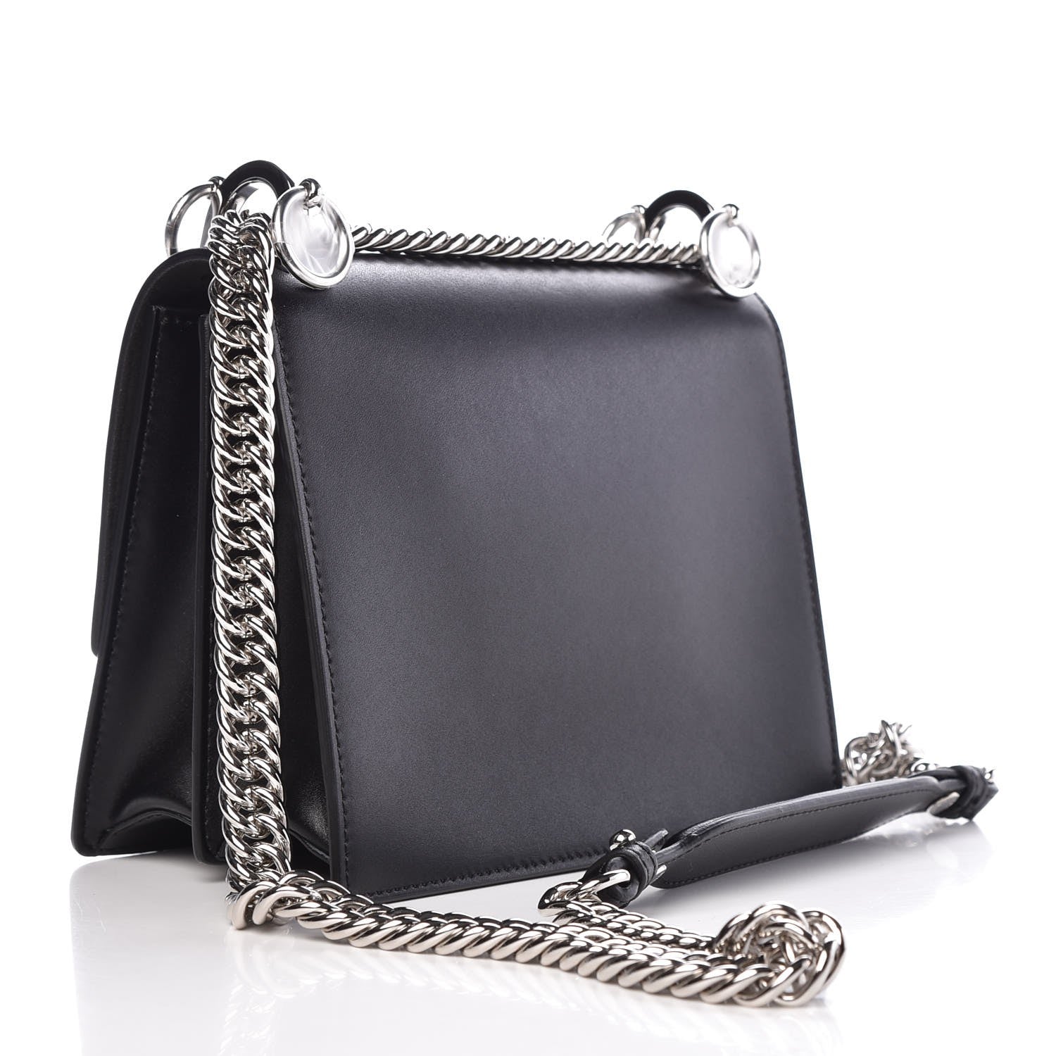 Fendi Vitello Liberty Lucido Metal Monster Eyes Studded Small Kan I Shoulder Bag Black 4 of 8