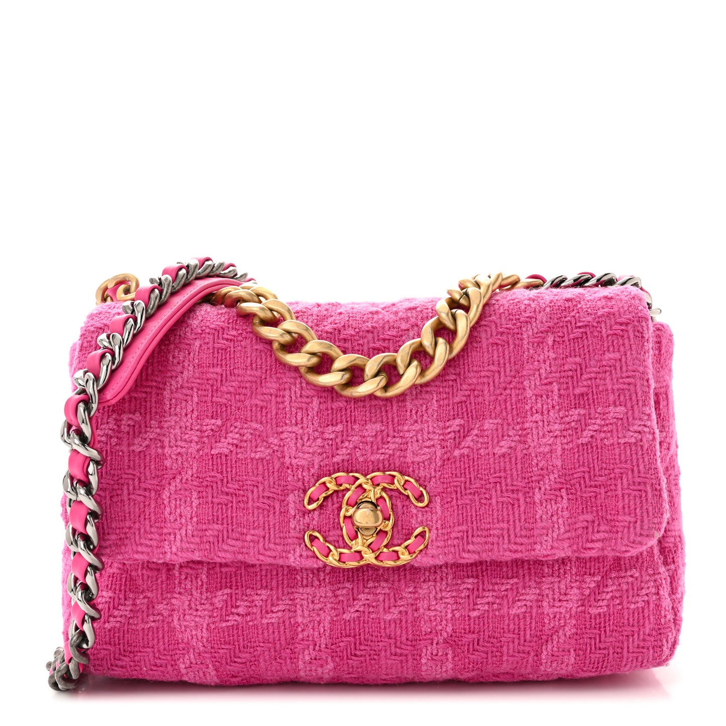 Tweed Quilted Medium Chanel 19 Flap Pink