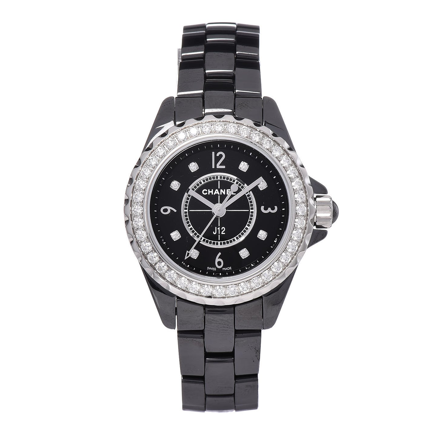 Stainless Steel Ceramic Diamond Bezel 29mm J12 Quartz Watch Black