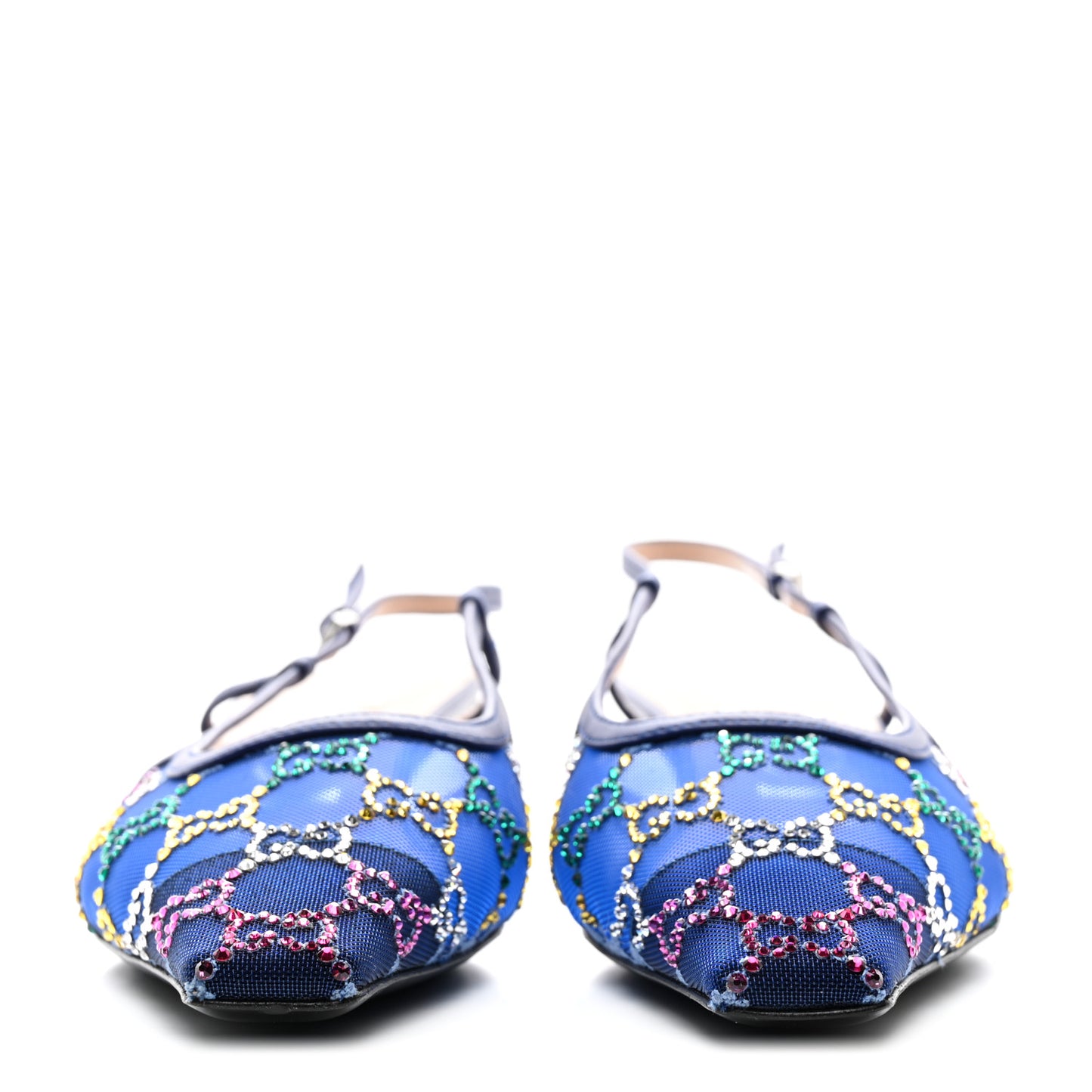 Tela Retino Nappa Charlotte Crystal GG Monogram Square G 35mm Slingback Pumps 37.5 Splash Net Blue Witch