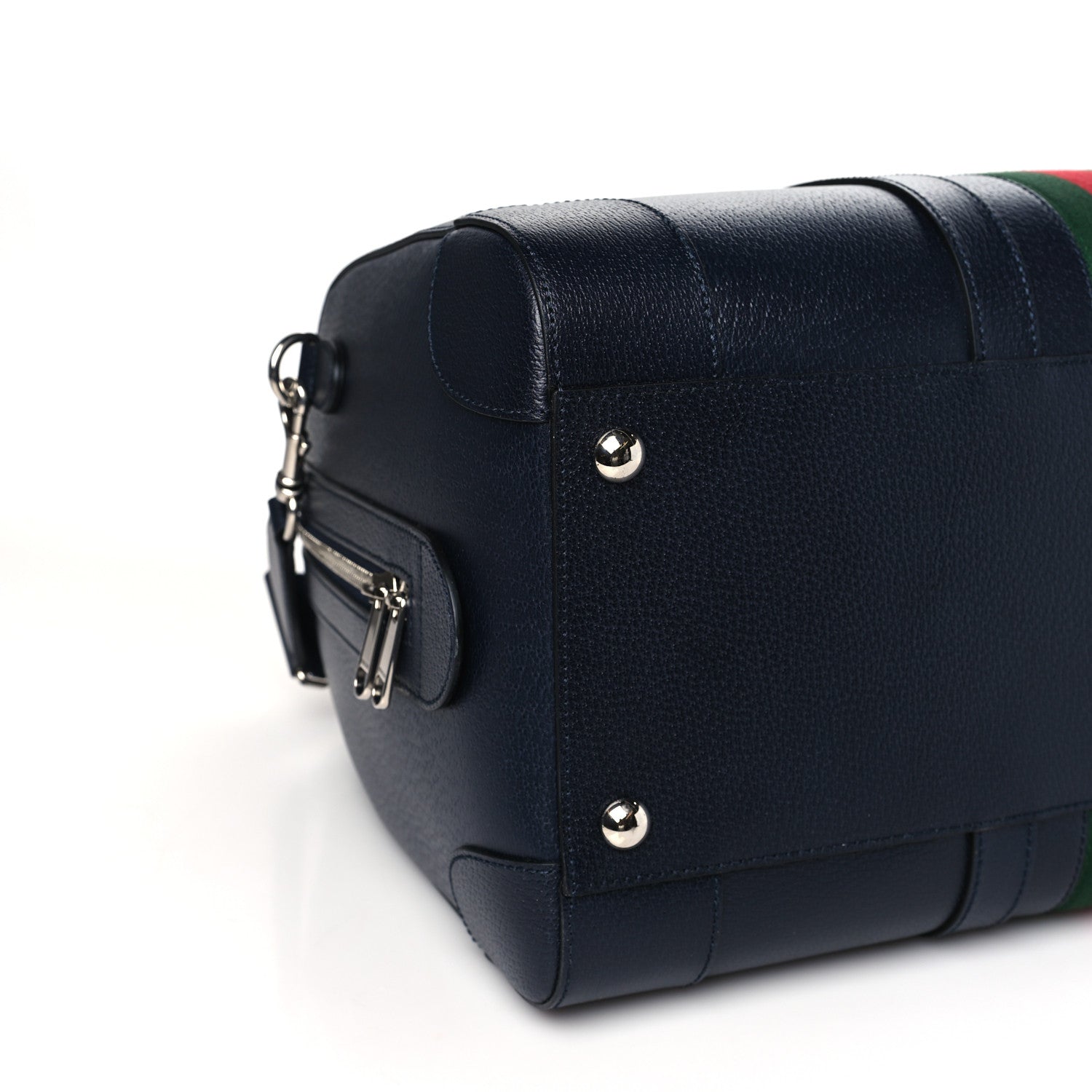 Gucci Textured Dollar Calfskin Web Medium Savoy Duffle Bag Blue 6 of 7