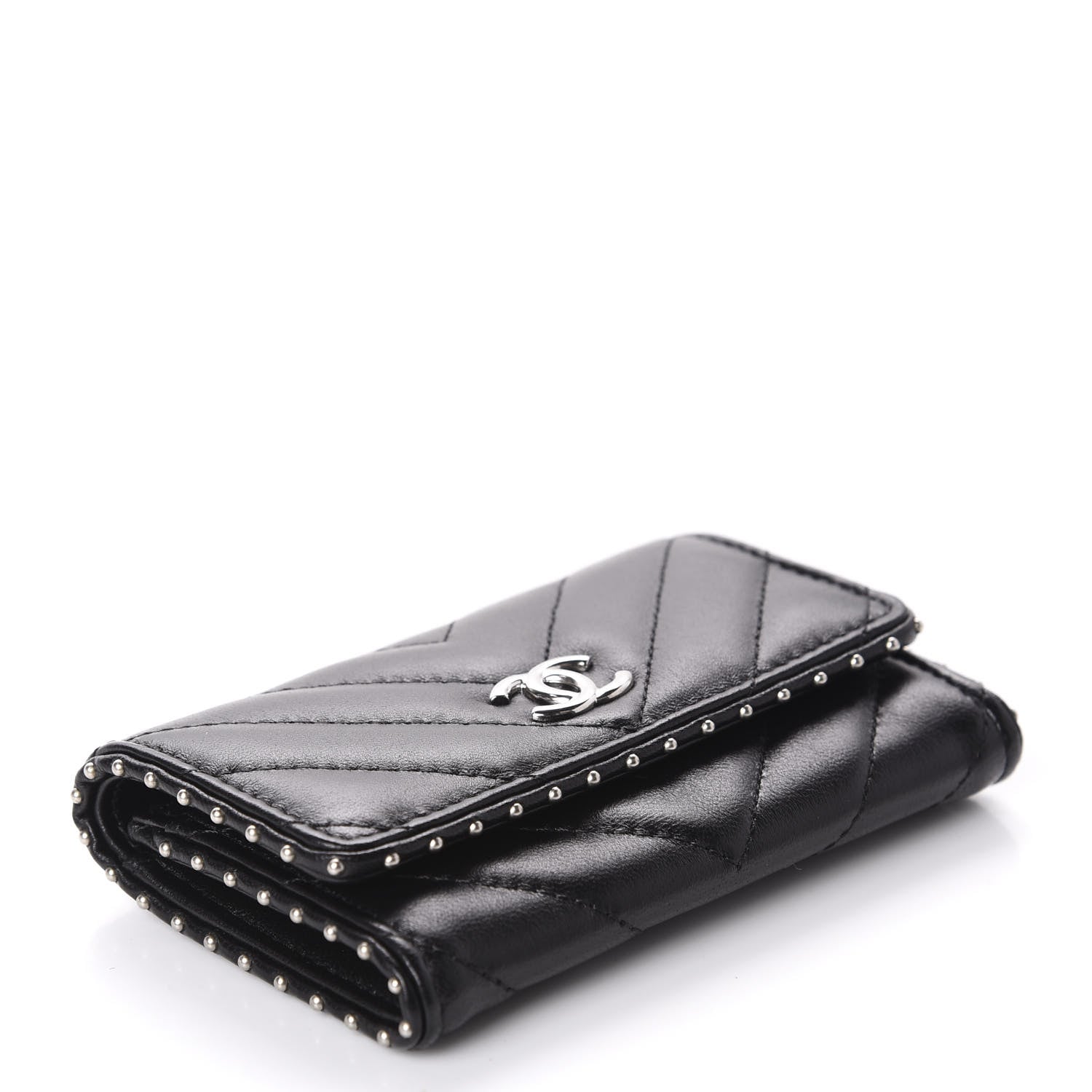 Chanel Lambskin Chevron Quilted Studded Card Holder Black 4 of 9