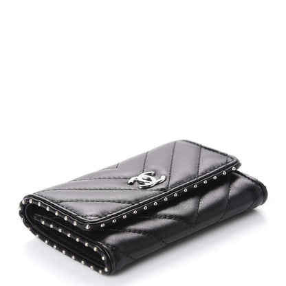 Chanel Lambskin Chevron Quilted Studded Card Holder Black 4 of 9