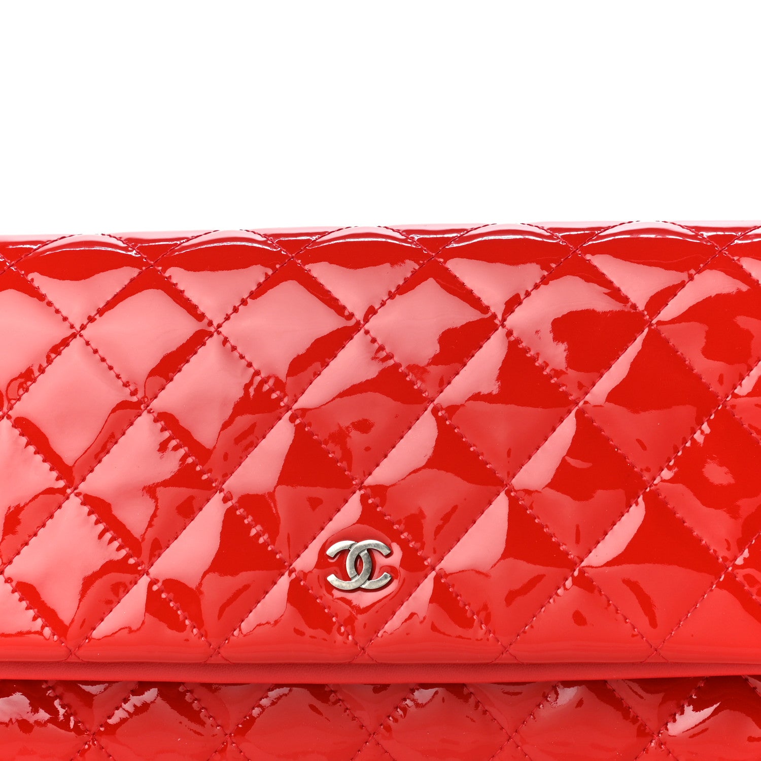 Chanel Patent Calfskin Quilted Beauty CC Clutch Red 8 of 14