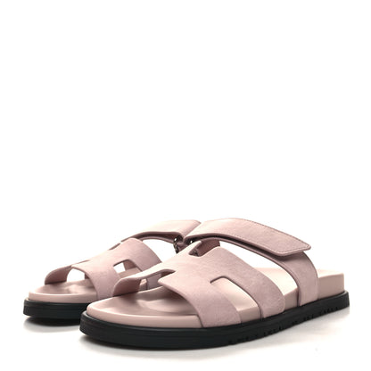 Hermes Suede Goatskin Womens Chypre Sandals 38 Rose Porcelaine 3 of 9