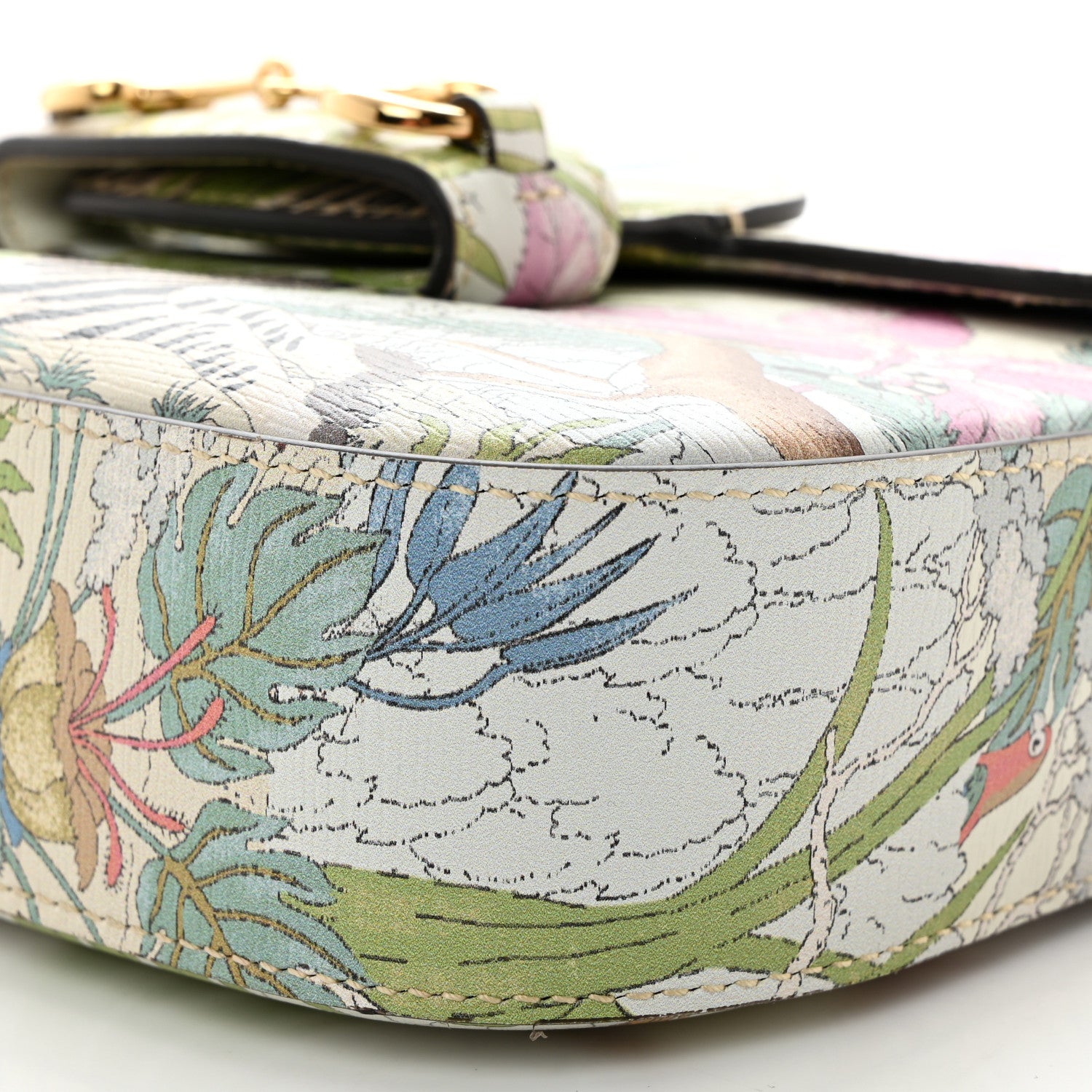 Gucci New Shangai Calfskin Tiger Savanah Web Mini Horsebit 1955 Shoulder Bag Chalky White Multicolor 10 of 10
