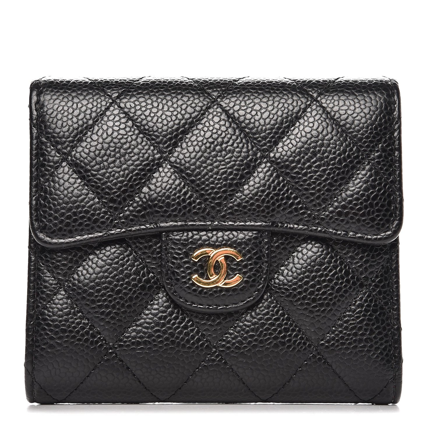 Caviar Quilted Compact Flap Wallet Black