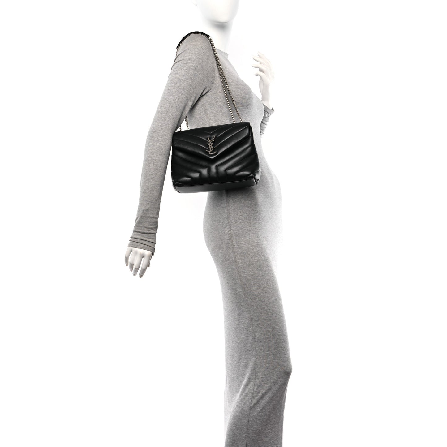 Calfskin Y Quilted Monogram Small Loulou Chain Satchel Black