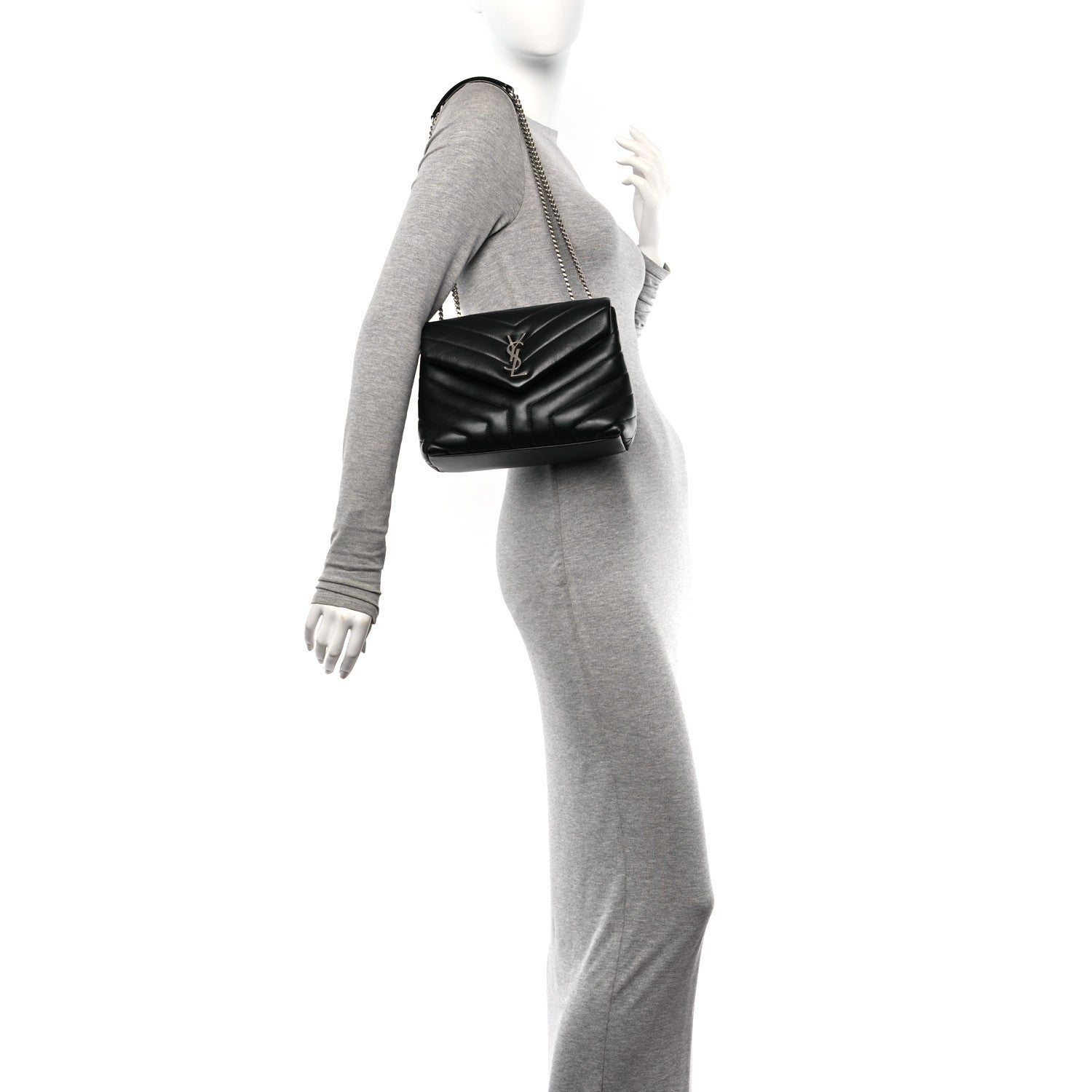 Saint Laurent Calfskin Y Quilted Monogram Small Loulou Chain Satchel Black 3 of 10