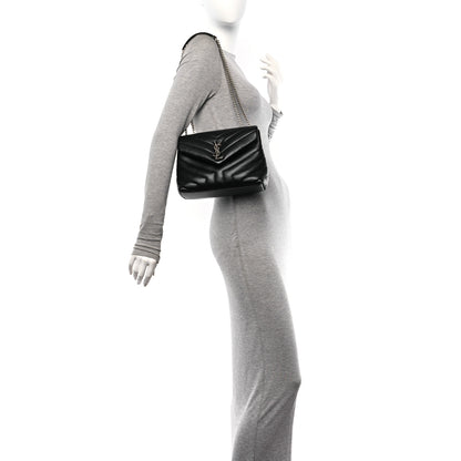 Saint Laurent Calfskin Y Quilted Monogram Small Loulou Chain Satchel Black 3 of 10