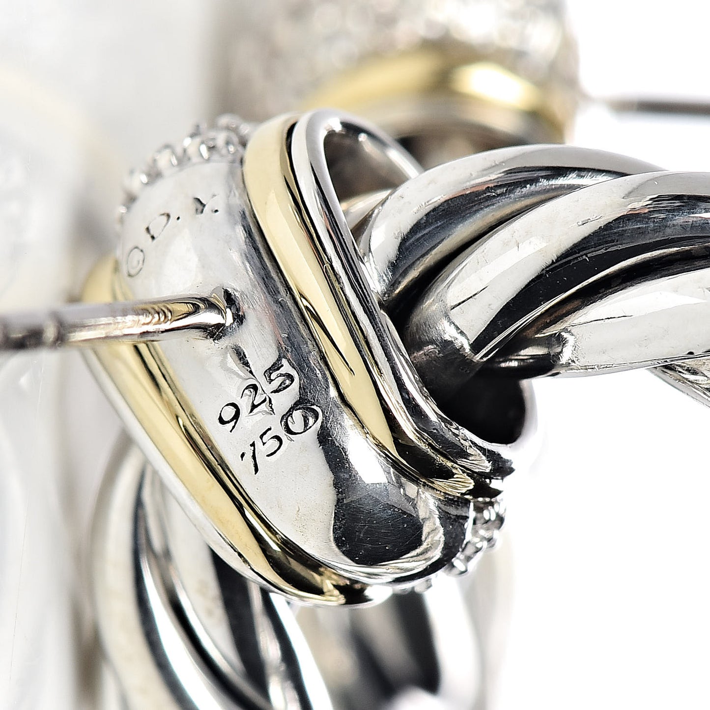 Sterling Silver 18K Yellow Gold Diamond Door Knocker Cable Earrings