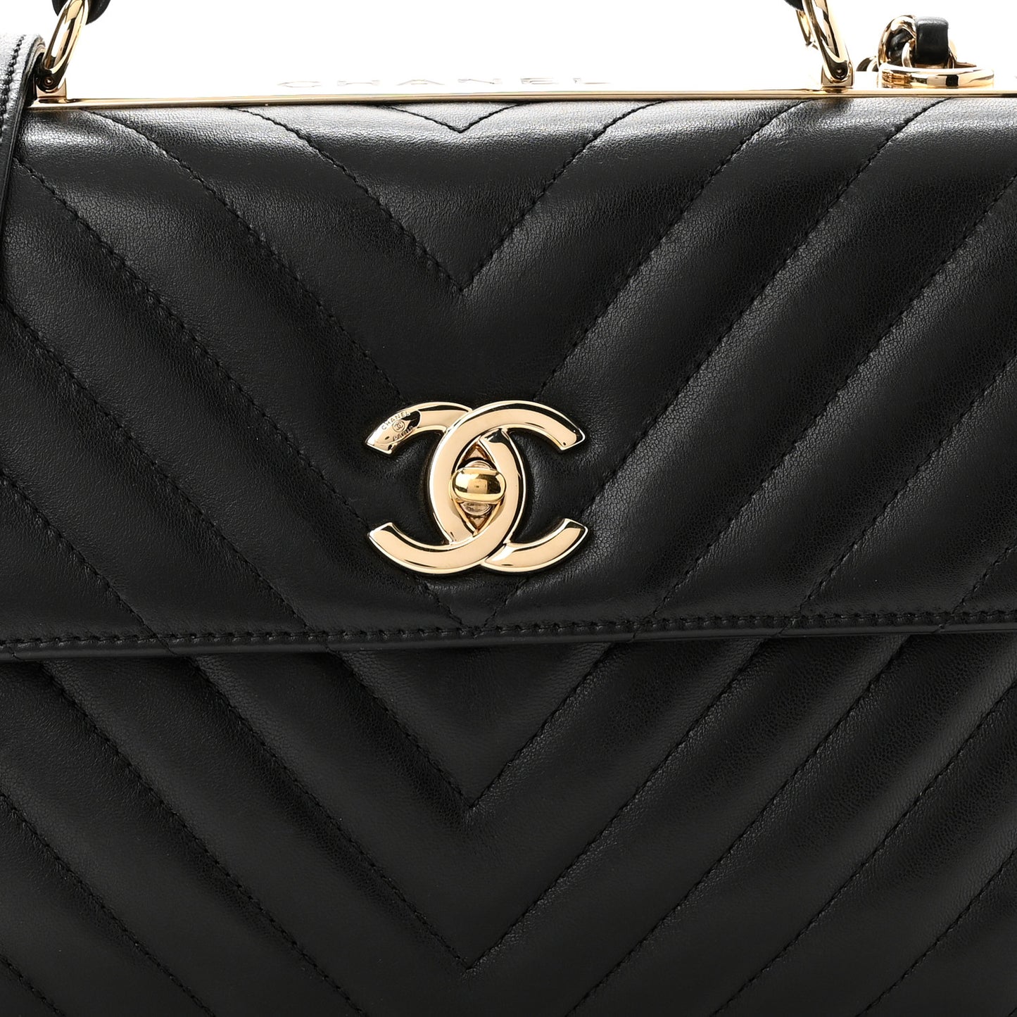 Lambskin Chevron Quilted Small Trendy CC Dual Handle Flap Bag Black
