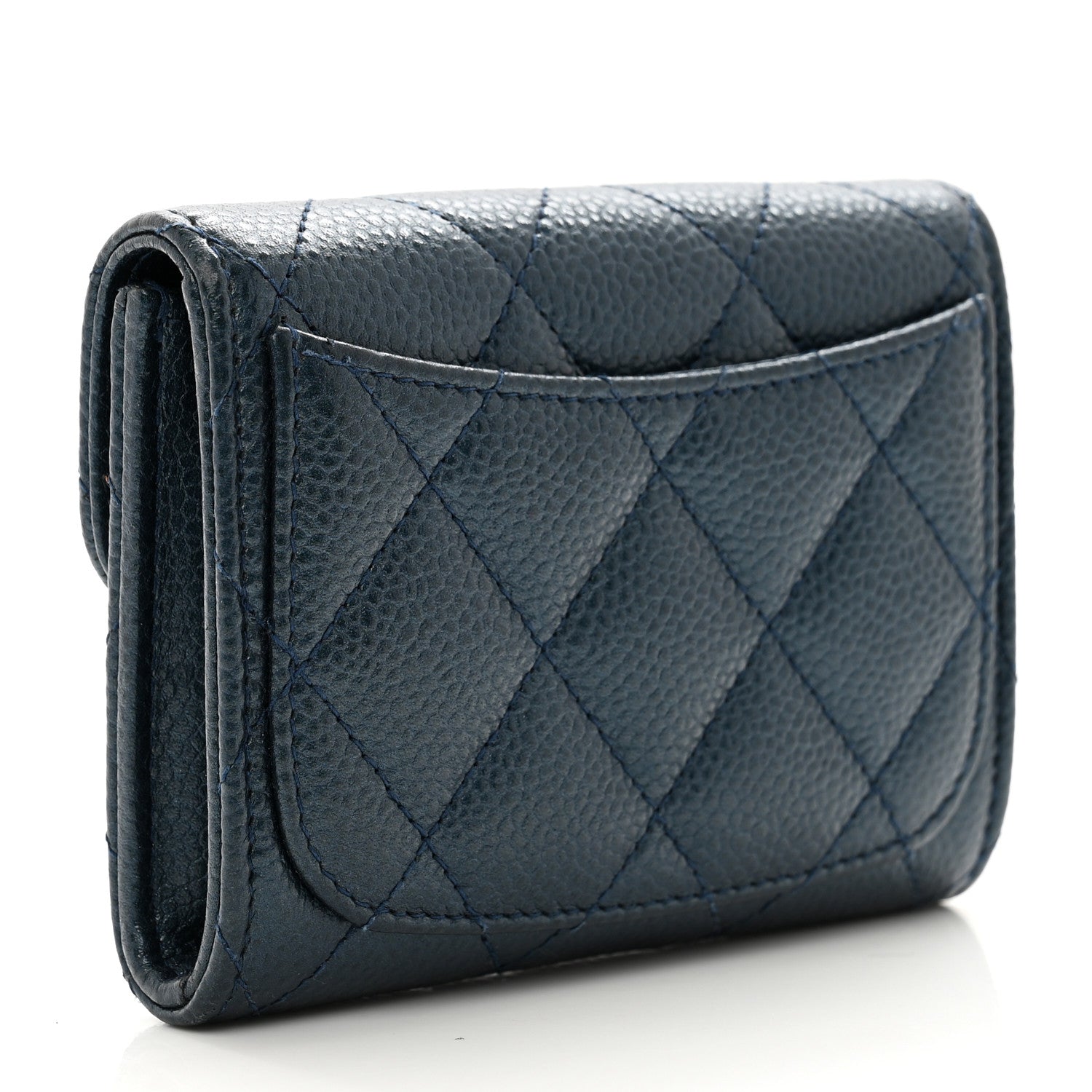 Chanel Metallic Caviar Quilted Flap Card Holder Wallet Dark Blue 3 of 9