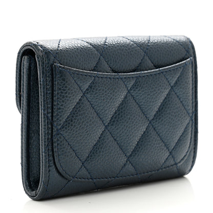 Chanel Metallic Caviar Quilted Flap Card Holder Wallet Dark Blue 3 of 9