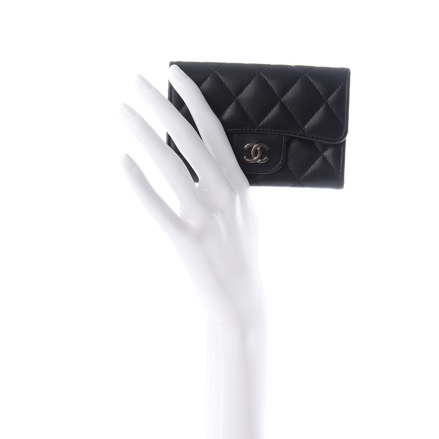 Lambskin Quilted Flap Card Holder Black