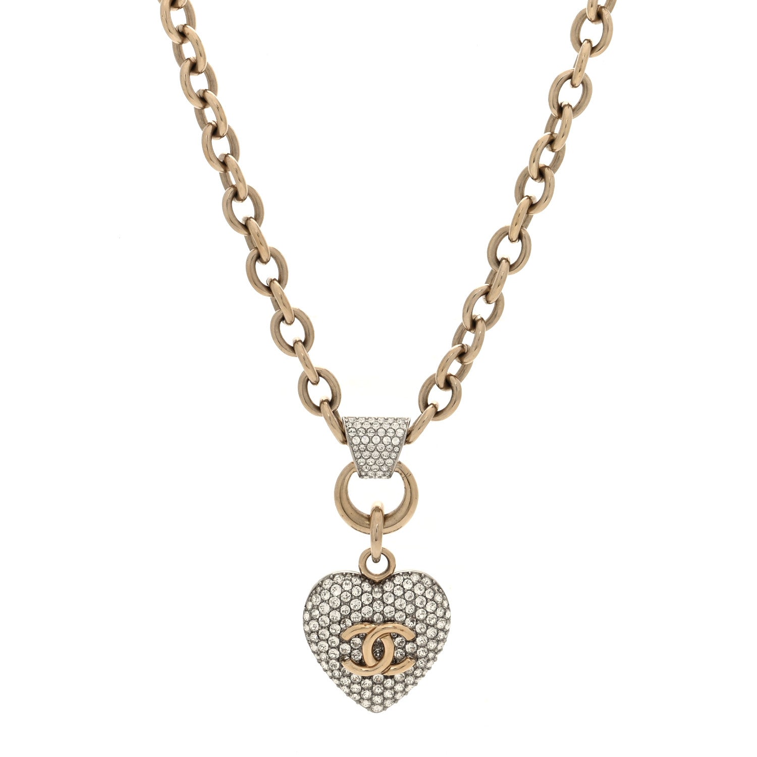 Chanel Crystal Heart CC Necklace Gold 1 of 5