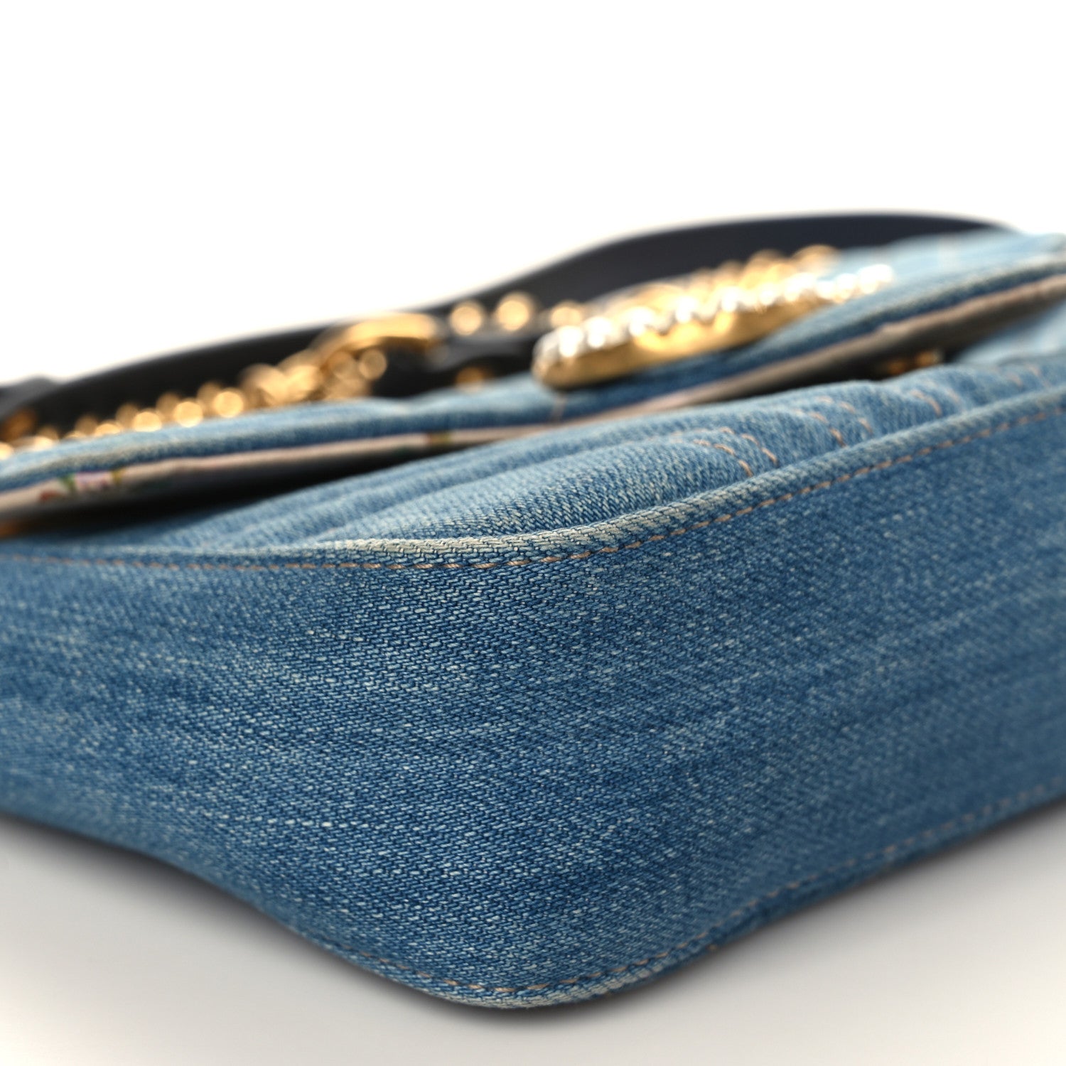 Gucci Denim Matelasse Mini Pearly GG Marmont Shoulder Bag Blue 8 of 9