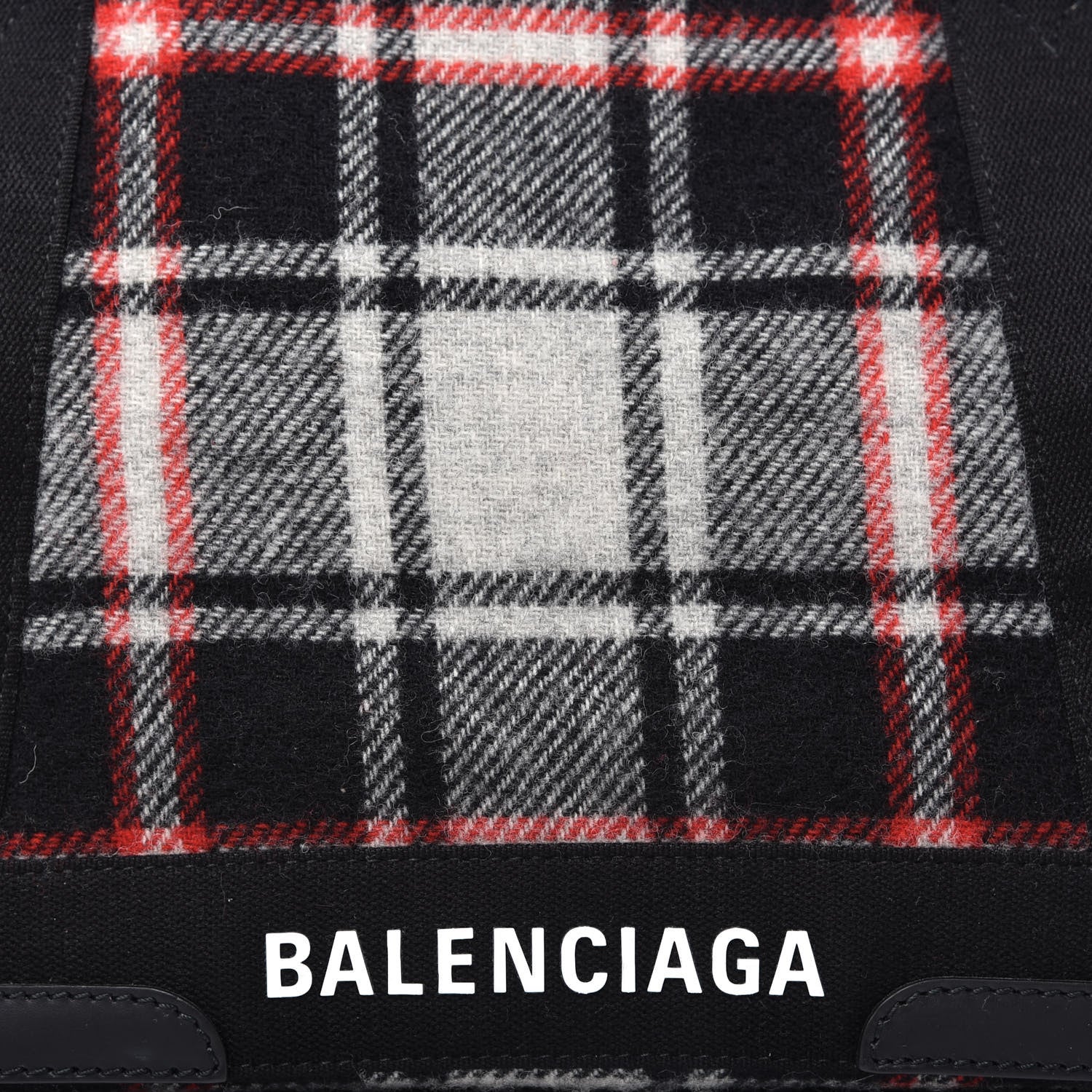 Balenciaga Wool Plaid S Navy Cabas Black Red 10 of 10
