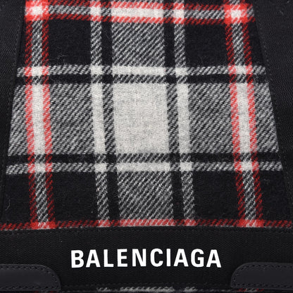 Balenciaga Wool Plaid S Navy Cabas Black Red 10 of 10