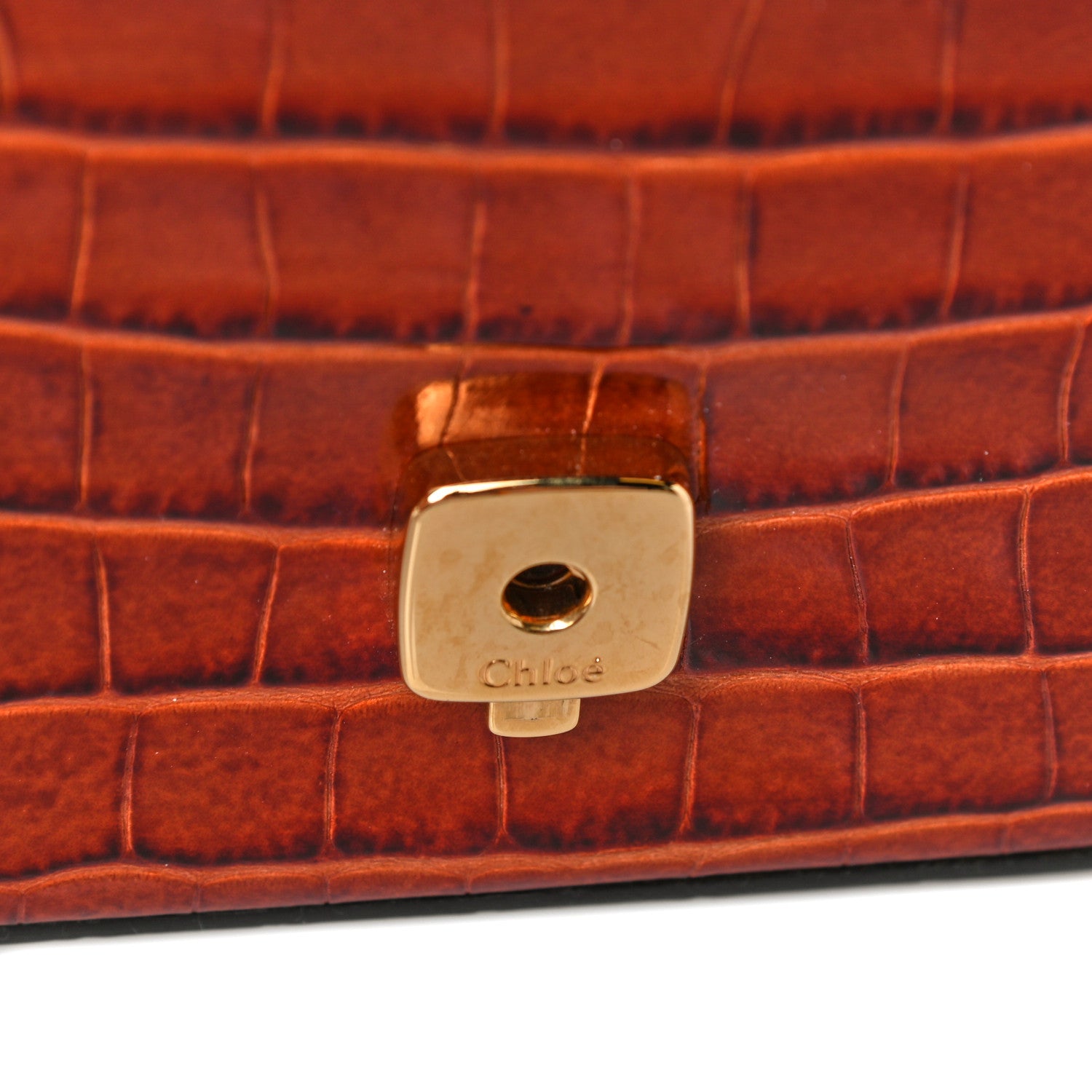Chloe Calfskin Crocodile Embossed Mini C Double Carry Chestnut Brown 15 of 15