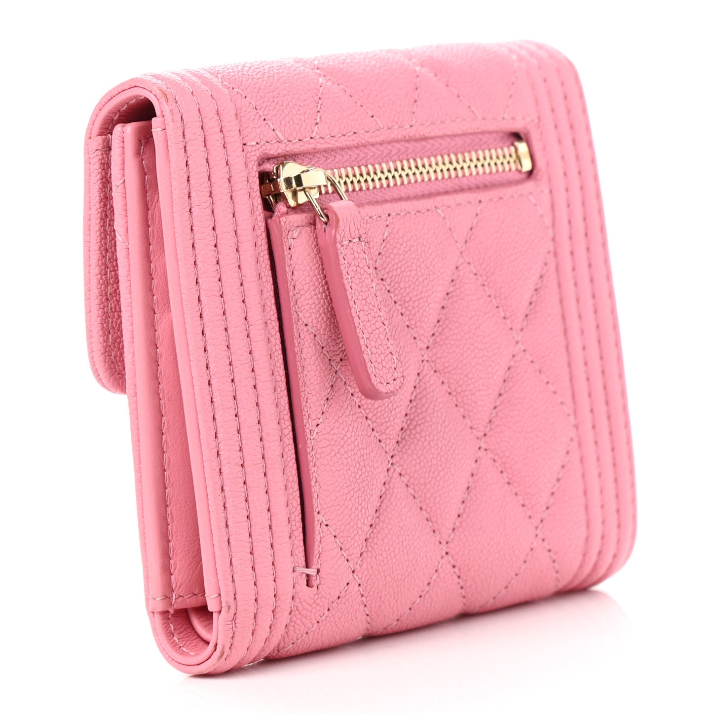 Caviar Quilted Compact Boy Wallet Pink