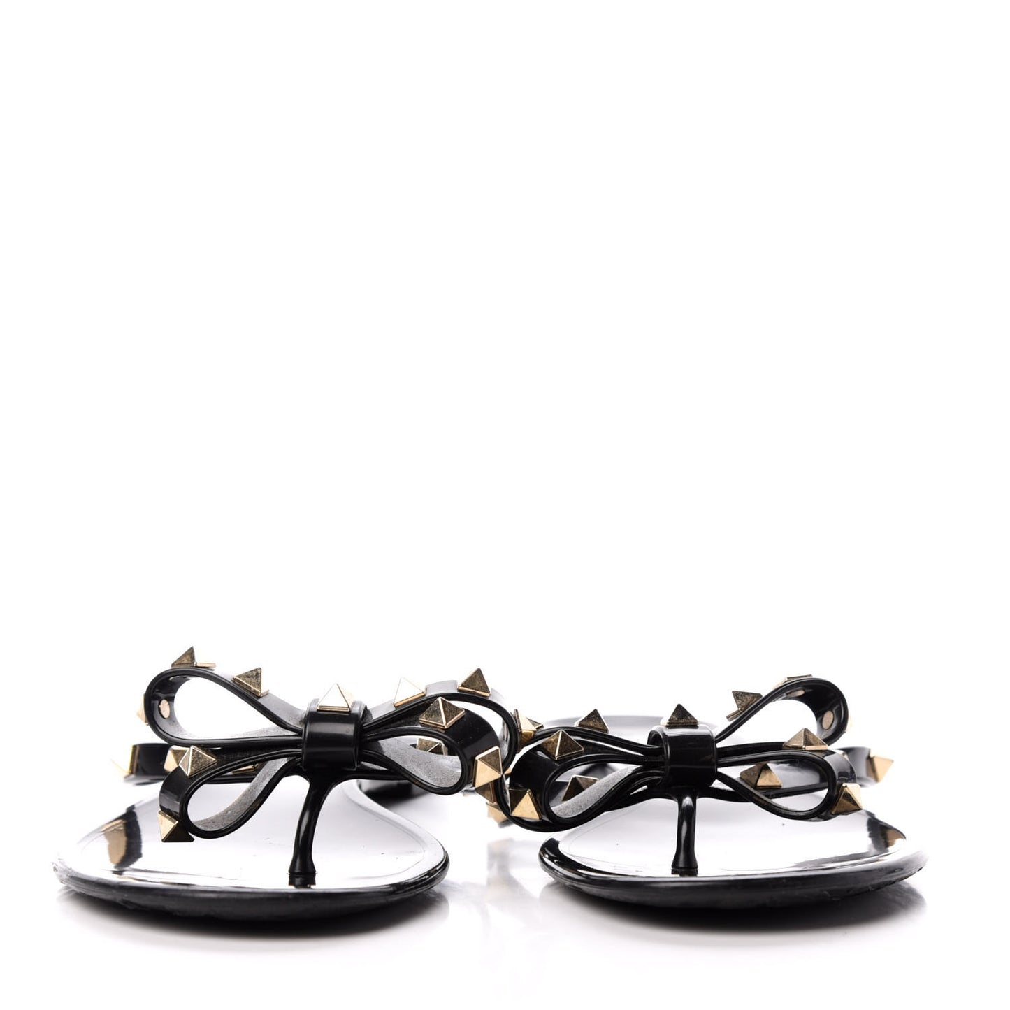 PVC Jelly Rockstud Bow Thong Sandals 38 Black