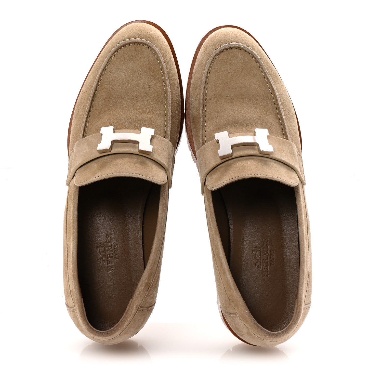 Hermes Suede Goatskin Womens Faubourg Loafers 36 Beige Argile 2 of 10