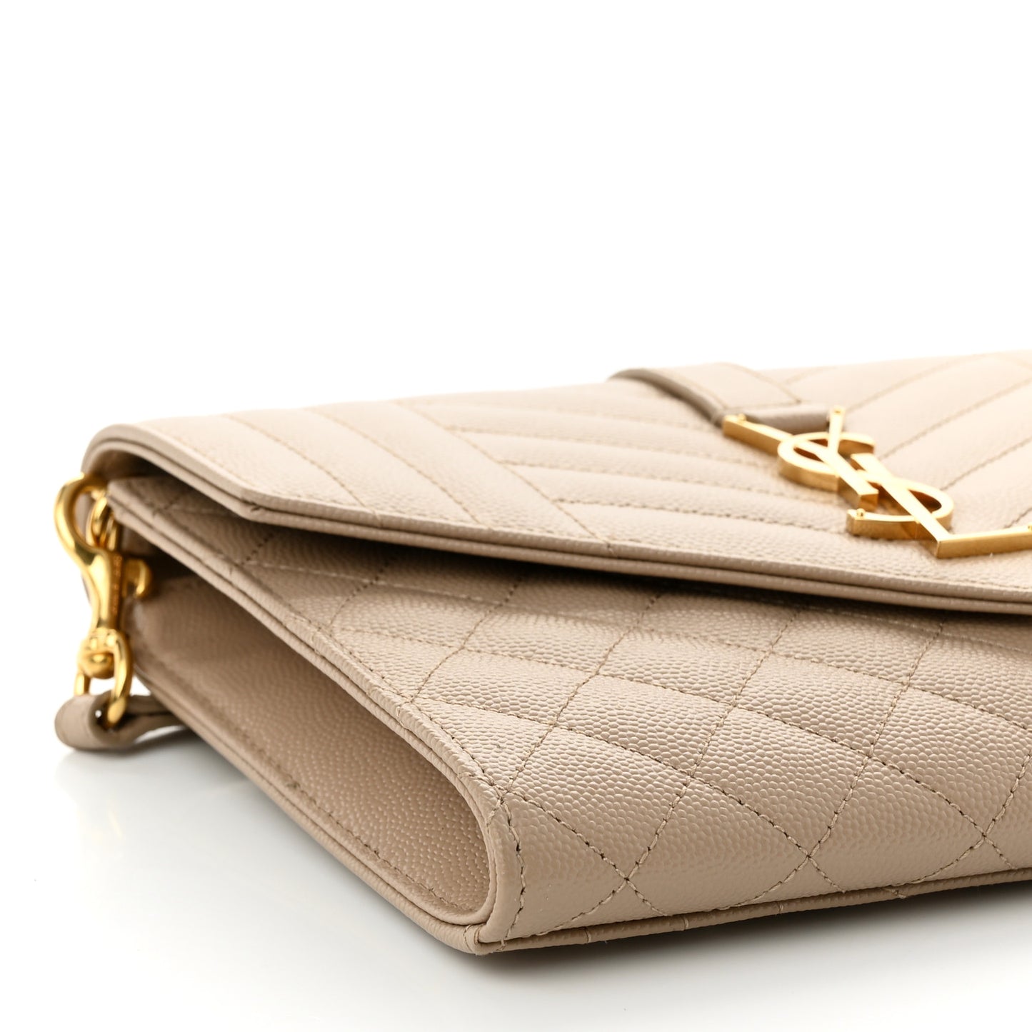 Grain De Poudre Textured Mixed Matelasse Triquilt Monogram Clutch Dark Beige