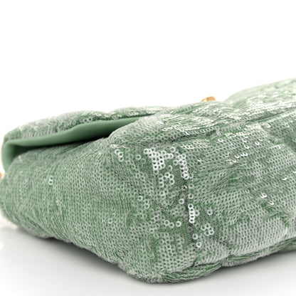 Chanel Sequin Quilted Medium Chanel 19 Flap Light Green 9 of 11