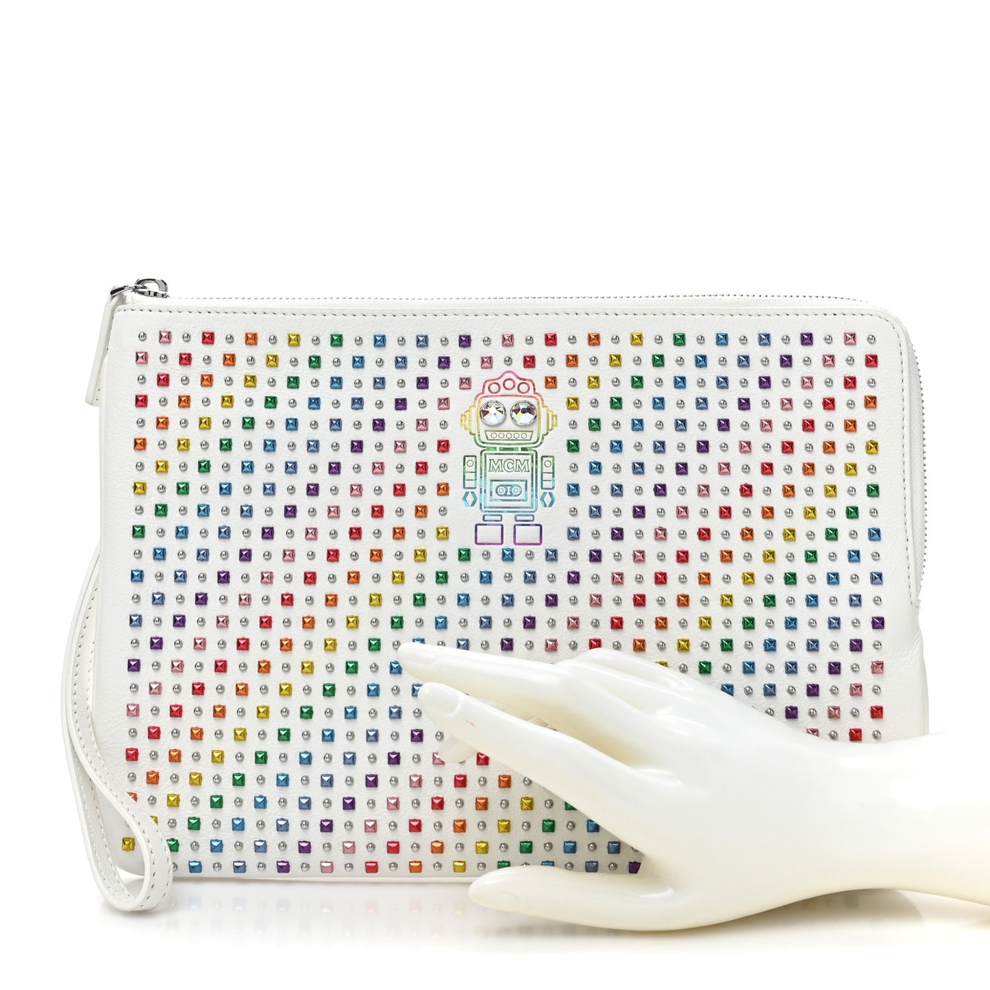 Nappa Studded Medium Skyoptic Roboter Pouch White Multicolor
