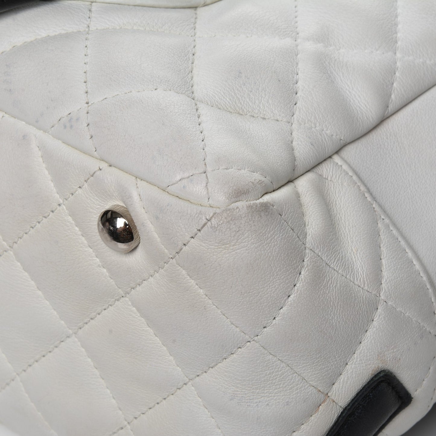Calfskin Quilted Large Cambon Bowler White Black