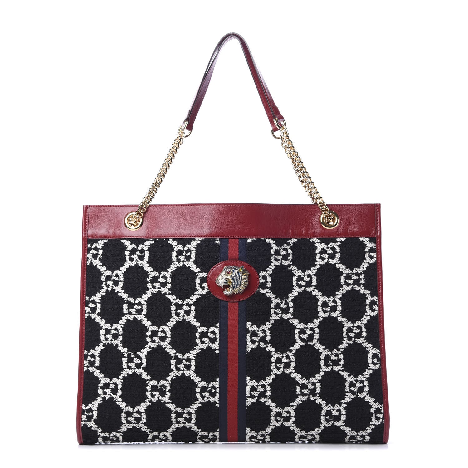 Gucci Tweed GG Monogram Large Rajah Chain Tote Romantic Cherry Black White 2 of 11
