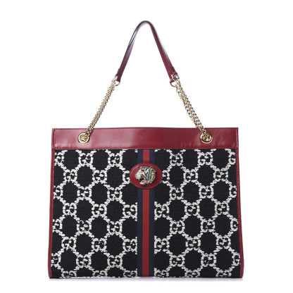 Gucci Tweed GG Monogram Large Rajah Chain Tote Romantic Cherry Black White 2 of 11