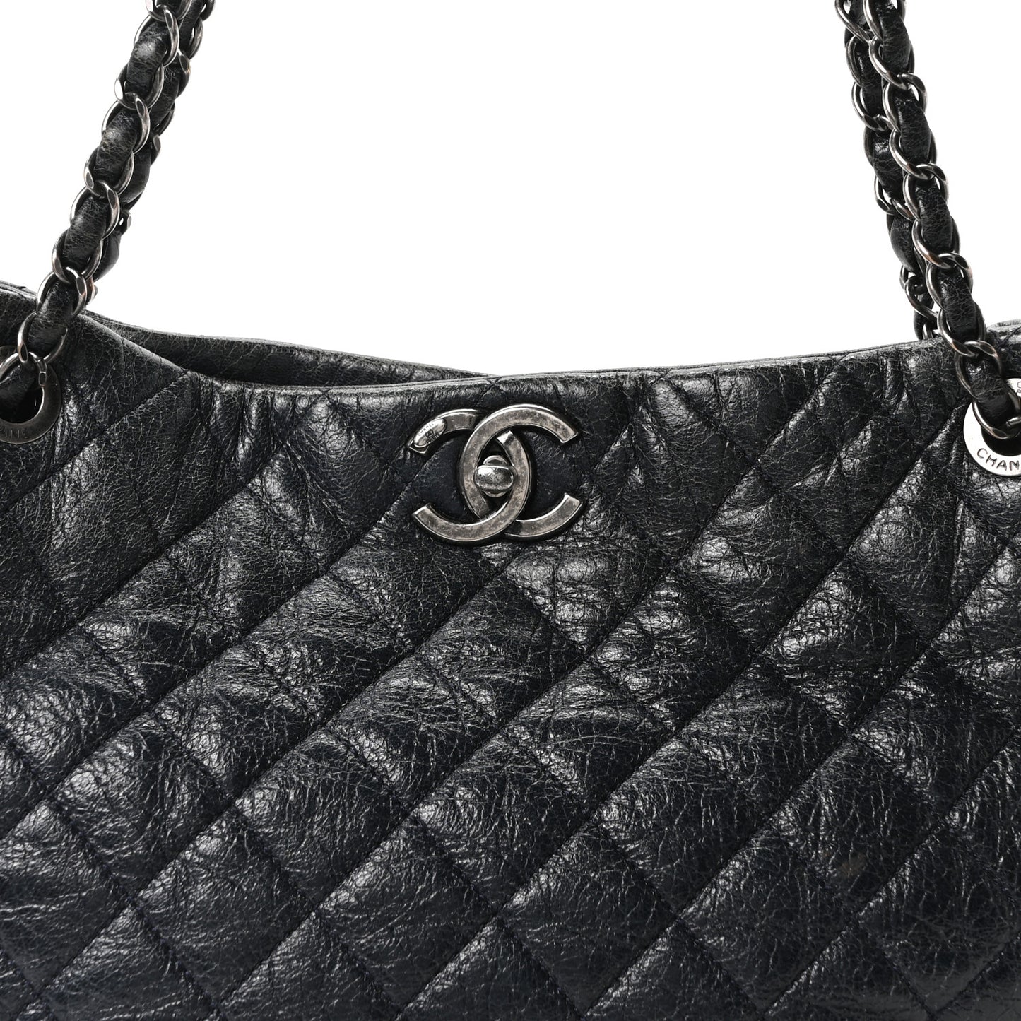 Glazed Calfskin Quilted Tote Navy