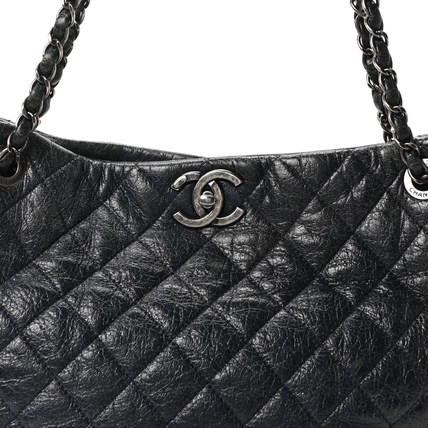 Chanel Glazed Calfskin Quilted Tote Navy 9 of 11