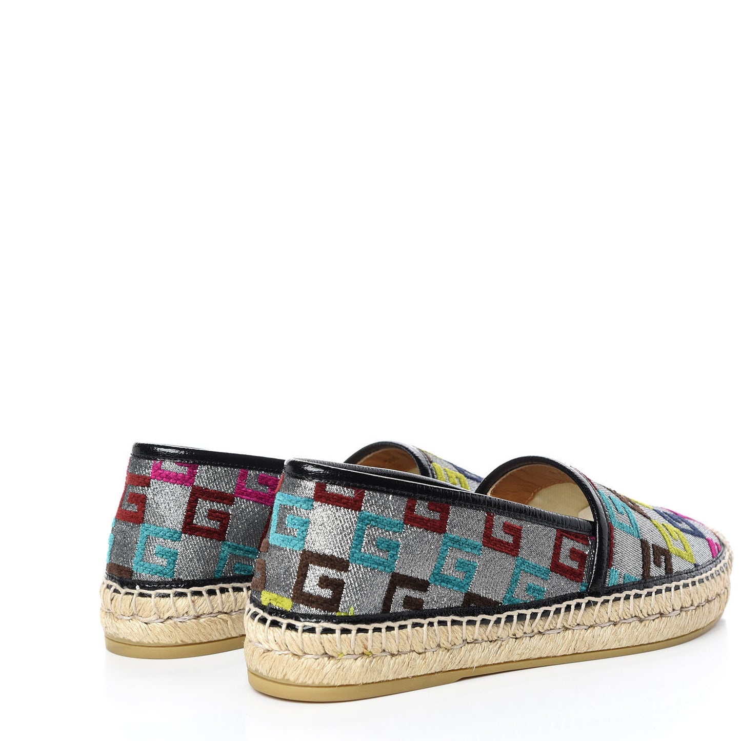 Velvet Lurex Square G Espadrilles 37.5 Silver Multicolor