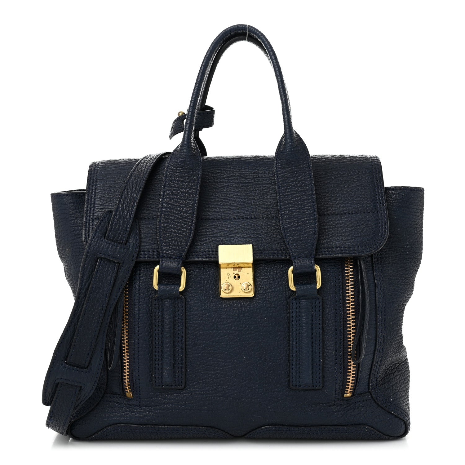 3.1 Phillip Lim Textured Calfskin Medium Pashli Satchel Ink 1 of 15