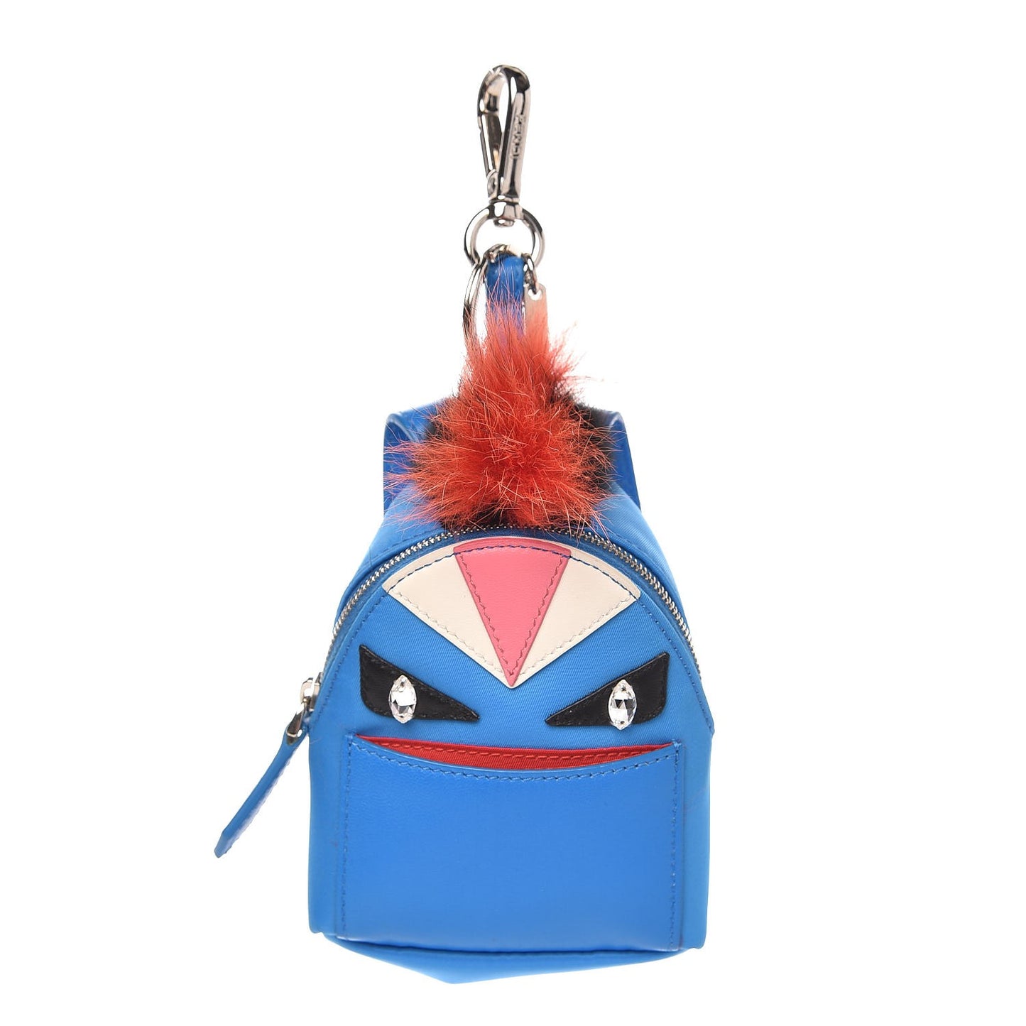 Nylon Shiny Nappa Nutria Fox Fur Monster Eyes Mini Backpack Charm Blue Royal Multicolor