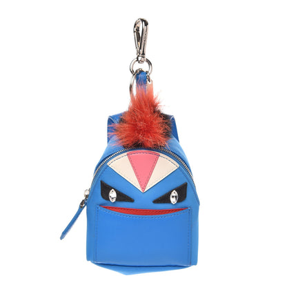 Fendi Nylon Shiny Nappa Nutria Fox Fur Monster Eyes Mini Backpack Charm Blue Royal Multicolor 1 of 4