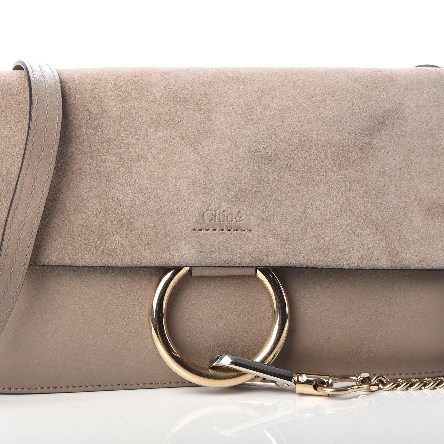Suede Calfskin Small Faye Shoulder Bag Motty Grey