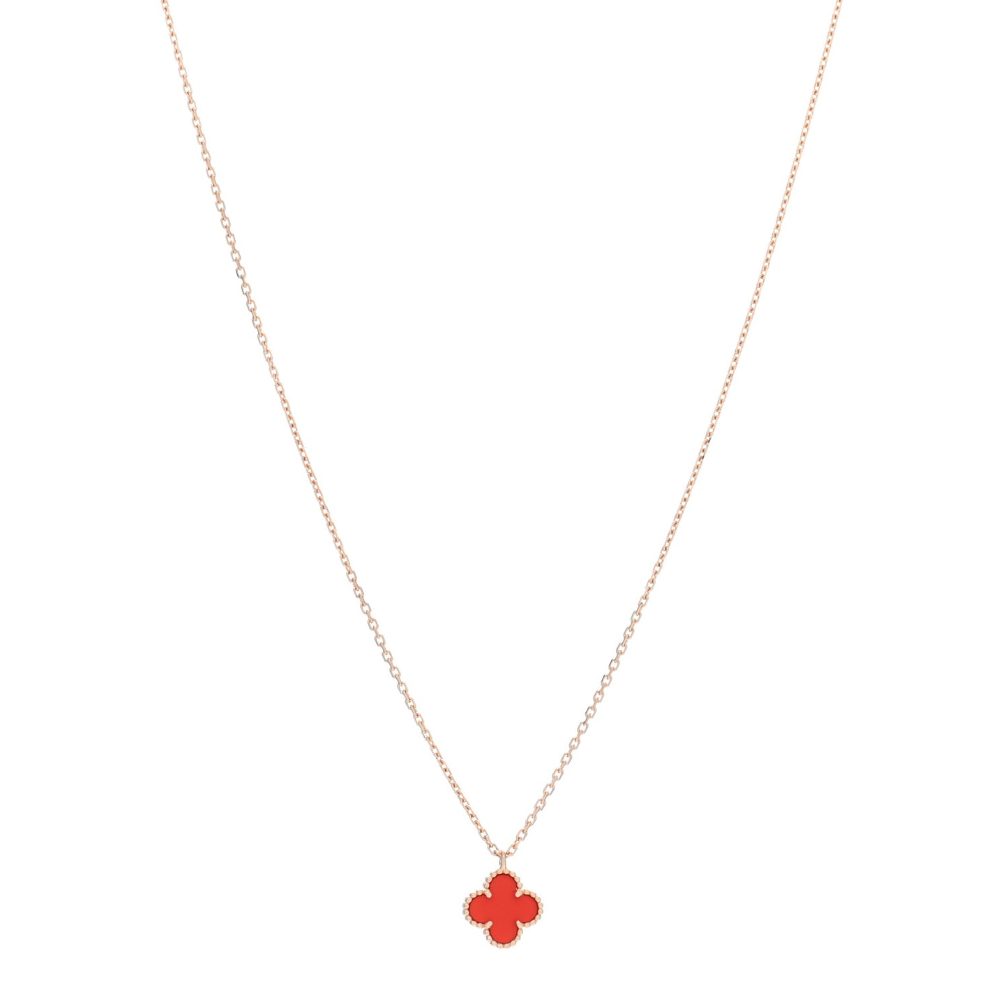 18K Rose Gold Carnelian Sweet Alhambra Pendant Necklace
