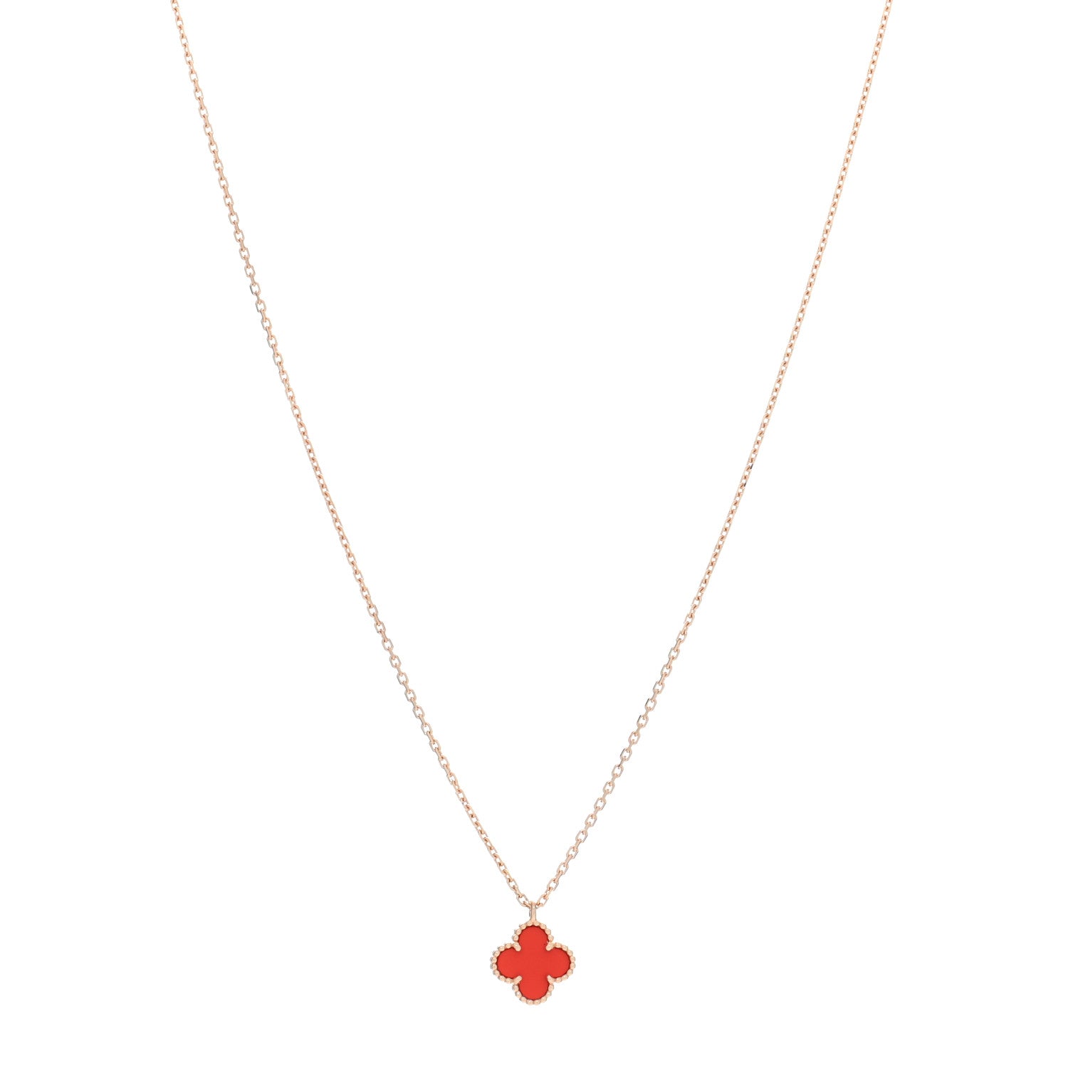 Van Cleef & Arpels 18K Rose Gold Carnelian Sweet Alhambra Pendant Necklace 1 of 5