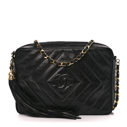 Chanel Lambskin Chevron Quilted Tassel Camera Case Black 1 of 11