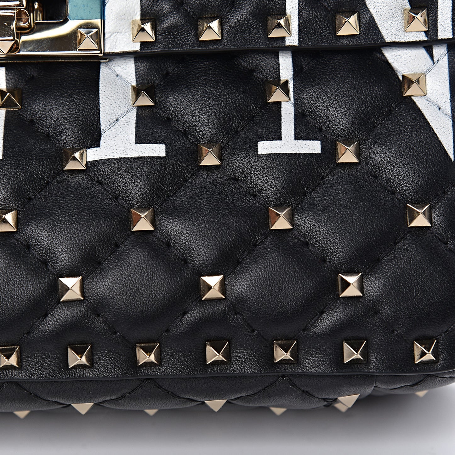 Lambskin VLTN Print Medium Rockstud Spike Shoulder Bag Black