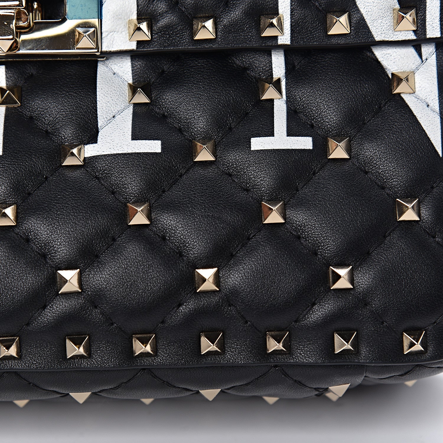 Valentino Garavani Lambskin VLTN Print Medium Rockstud Spike Shoulder Bag Black 15 of 16