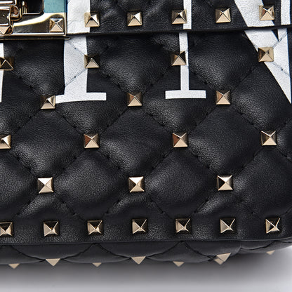 Valentino Garavani Lambskin VLTN Print Medium Rockstud Spike Shoulder Bag Black 15 of 16
