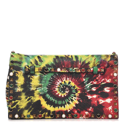 Valentino Garavani Pebbled Calfskin Tie Dye Rockstud Rolling Wristlet Clutch Multicolor 1 of 8