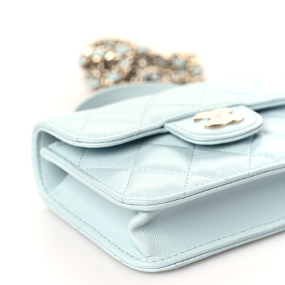 Chanel Lambskin Quilted Top Handle Flap Coin Purse With Chain Light Blue 9 of 11