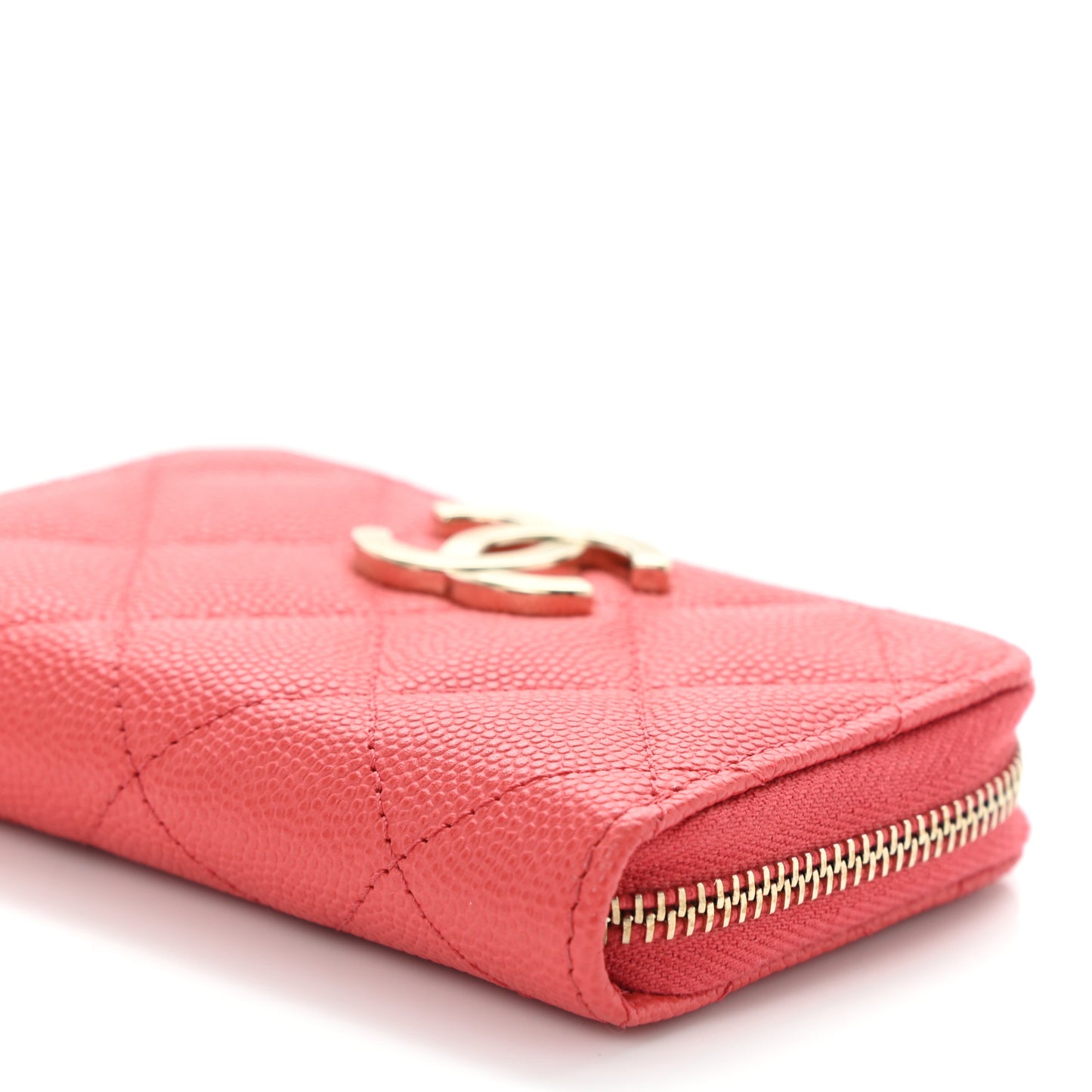 Caviar Quilted Striated CC Zip Coin Purse Red
